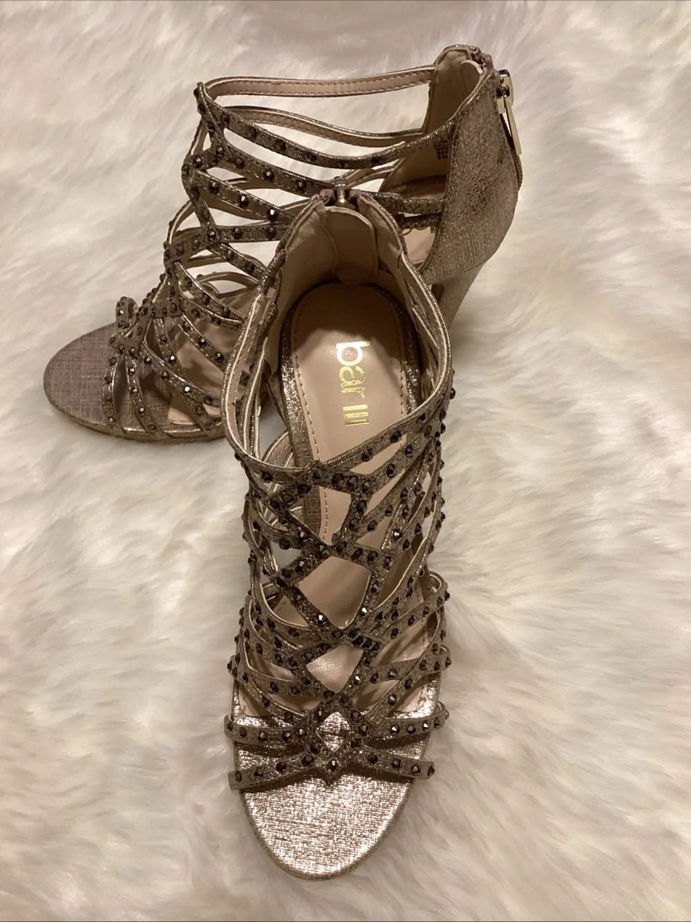 Bar III Embellished Strappy High Heel Sandal - Gold